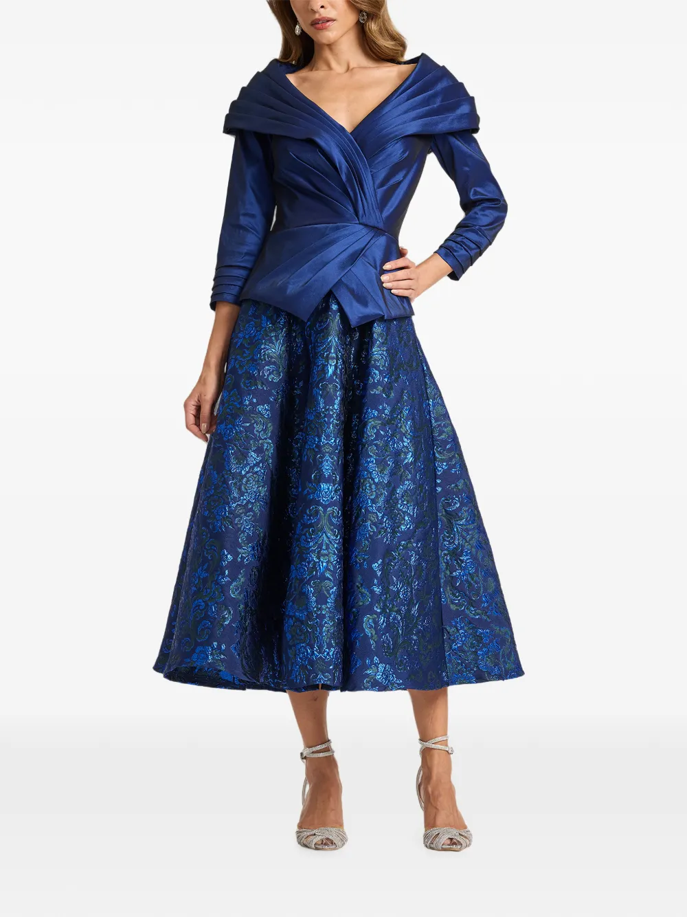 Tadashi Shoji Renwick Portrait gedrapeerde midi-jurk Blauw