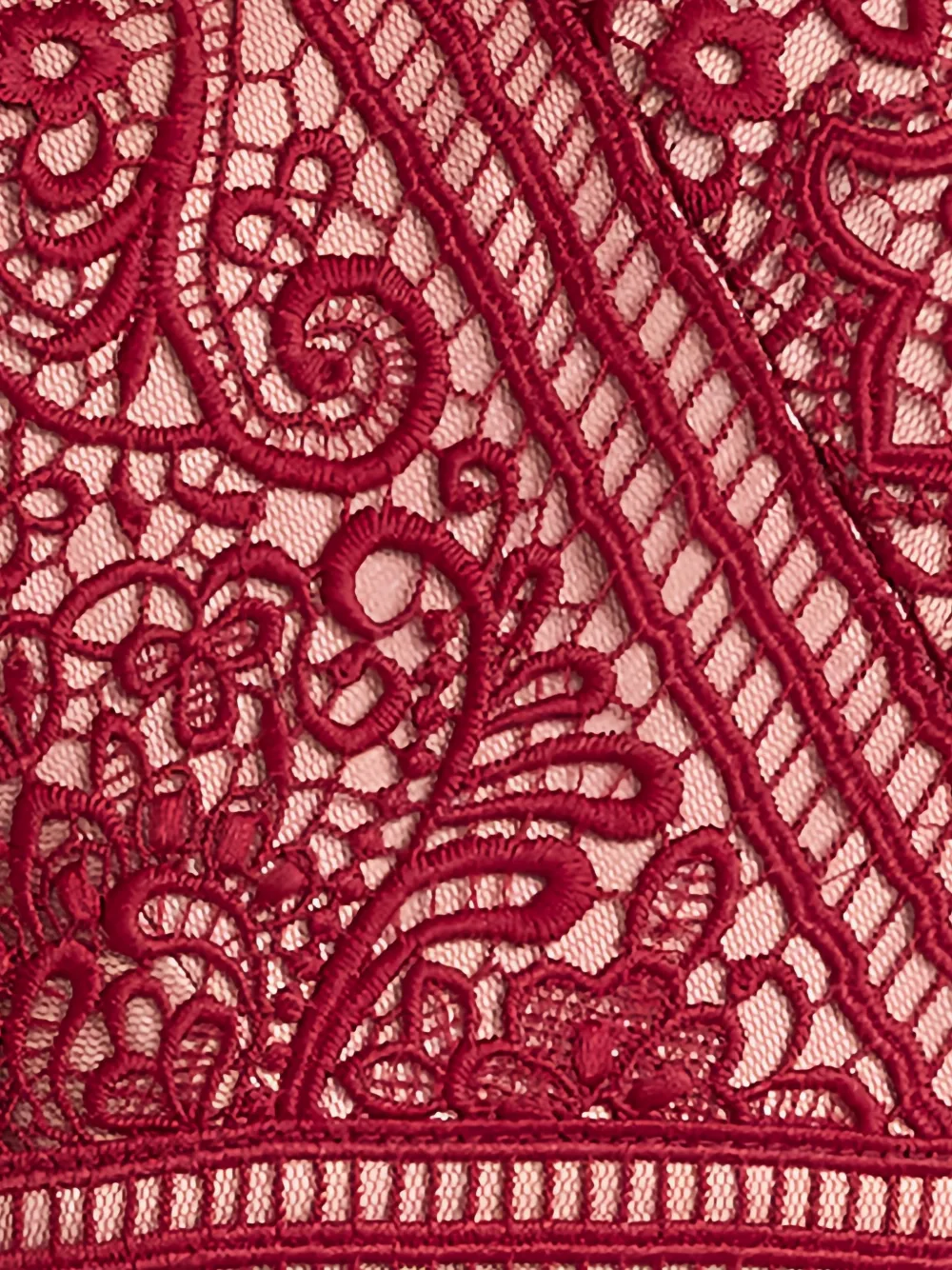 Tadashi Shoji Taryn Trackwork maxi-avondjurk met kanten laag Rood