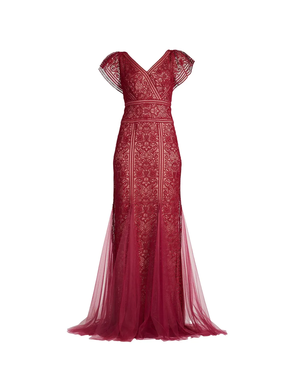 Tadashi Shoji Taryn Trackwork Maxikleid mit Spitze-Overlay - Rot
