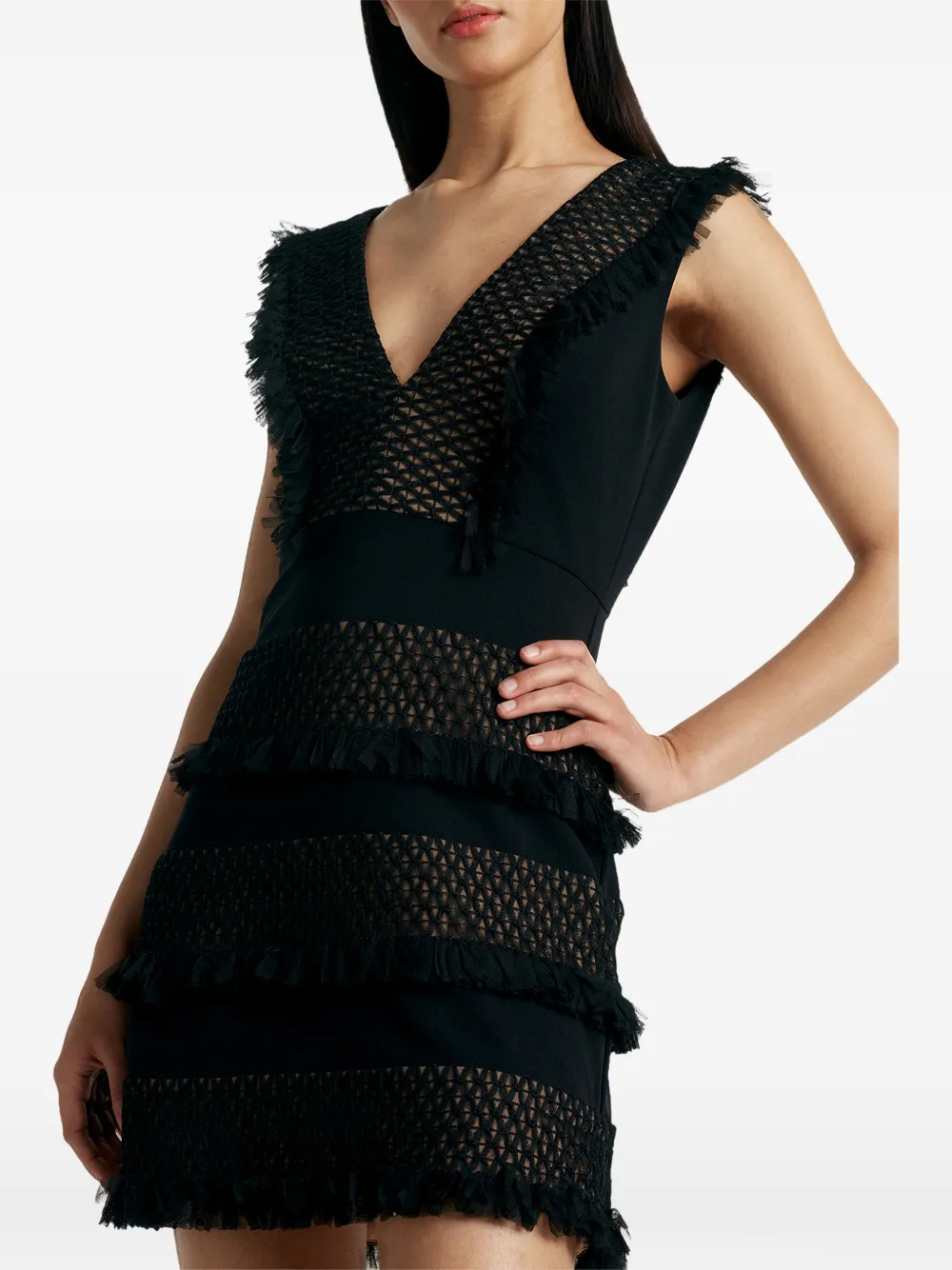 Tadashi Shoji Axl mini-jurk met franje Zwart