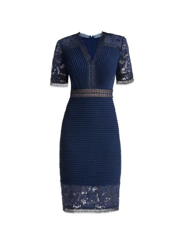 tadashi shoji lace cocktail dress Women's Brone Illusion Navy Maxi Dresses | Color:Classic Navy non bridal dress Embroidered lace it’s the kind of