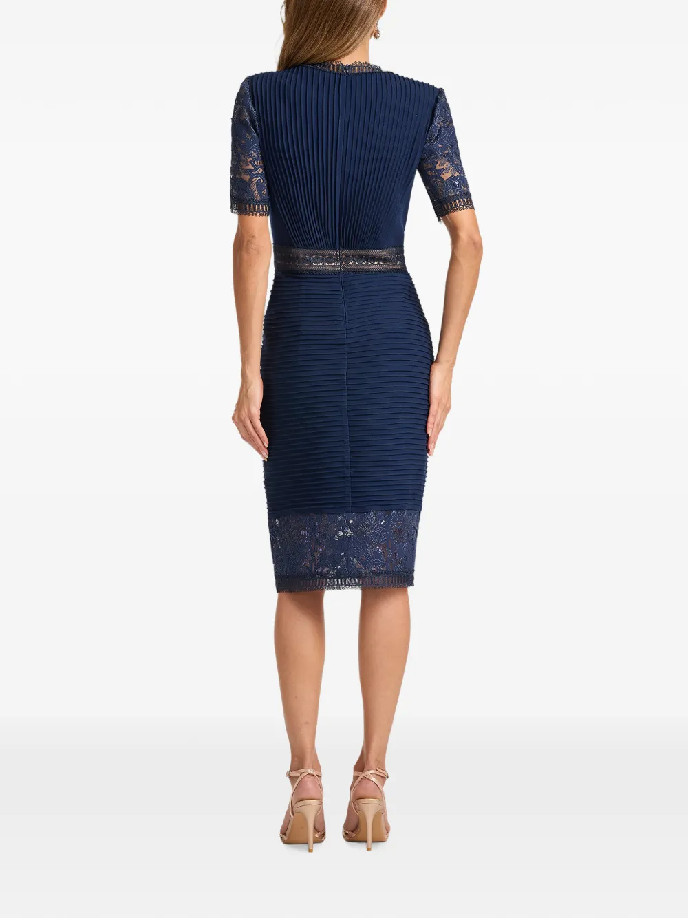 Tadashi Shoji Brone gesmockte midi-jurk met kanten vlakken Blauw