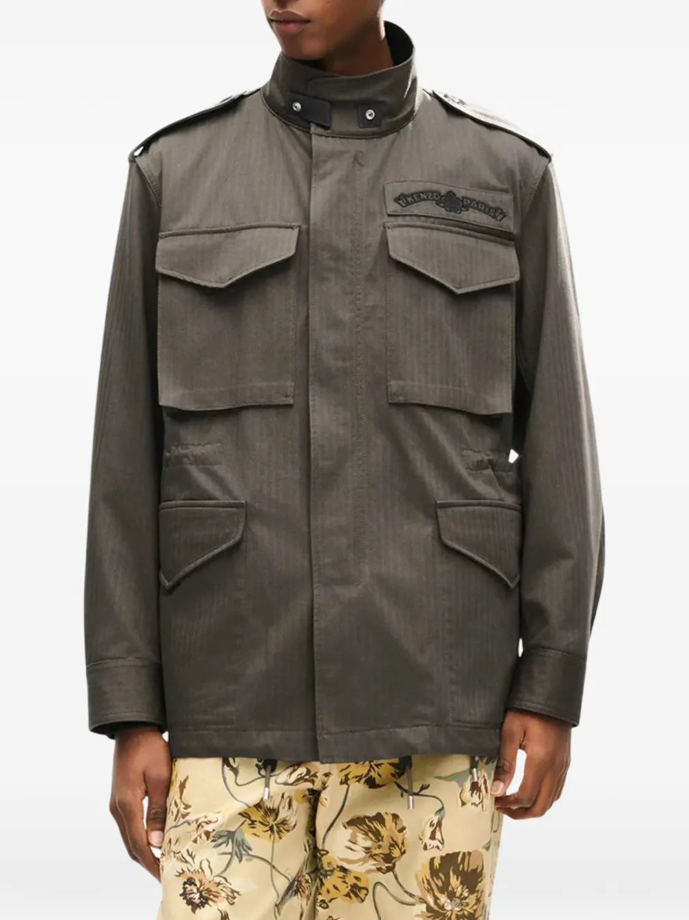 Kenzo Paris Emblem jack met visgraatpatroon Groen