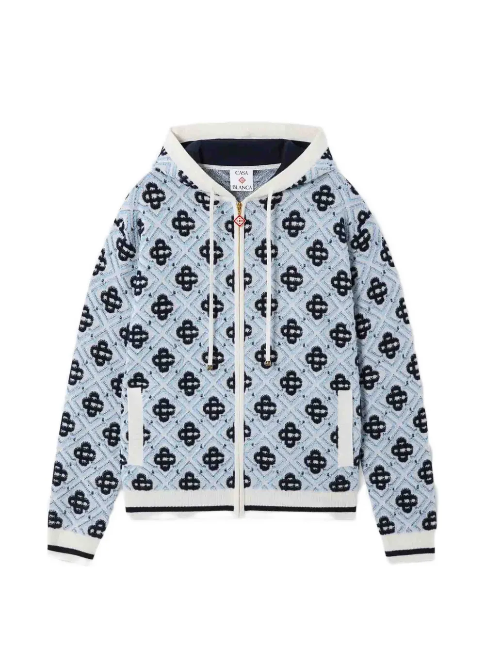 Casablanca blue merino monogram zip‑up hooded sweatshirt | Blue | Image 1