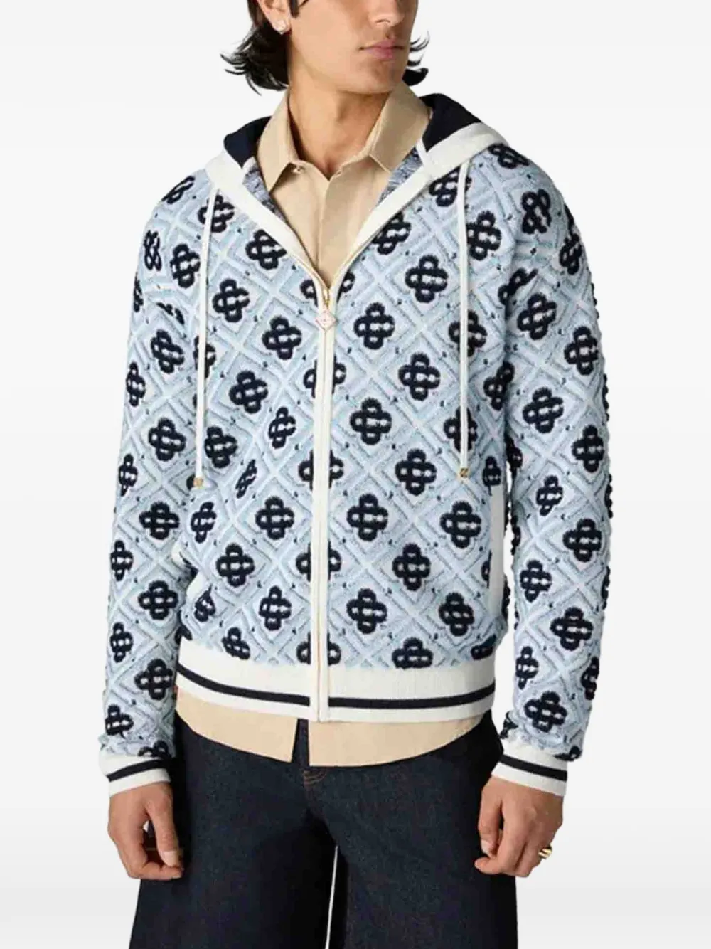 Casablanca Sweater met capuchon en monogram en rits Blauw