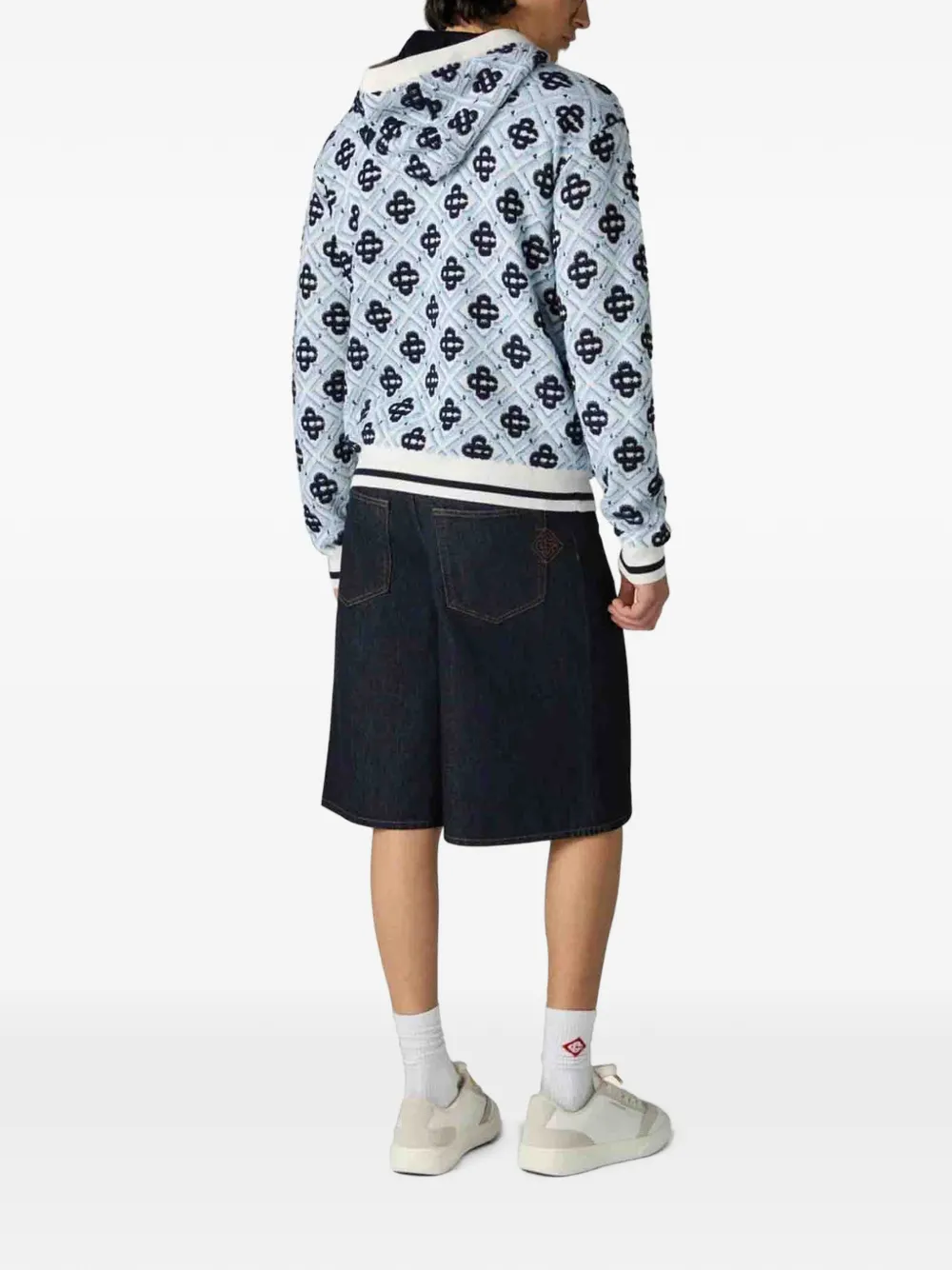 Casablanca Sweater met capuchon en monogram en rits Blauw