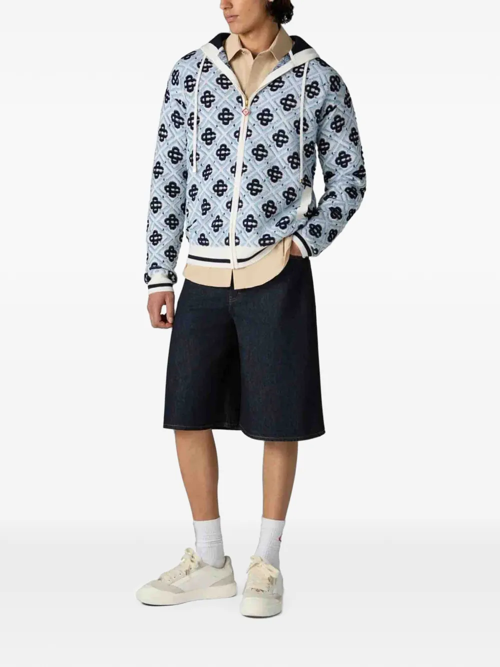 Casablanca Sweater met capuchon en monogram en rits Blauw