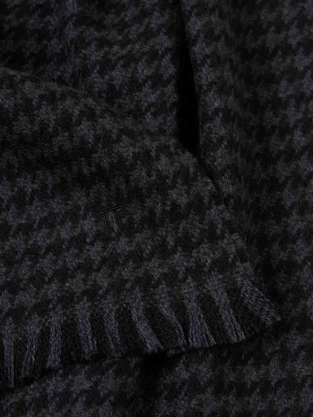 TOM FORD Sjaal met pied-de-poule print en franje Zwart
