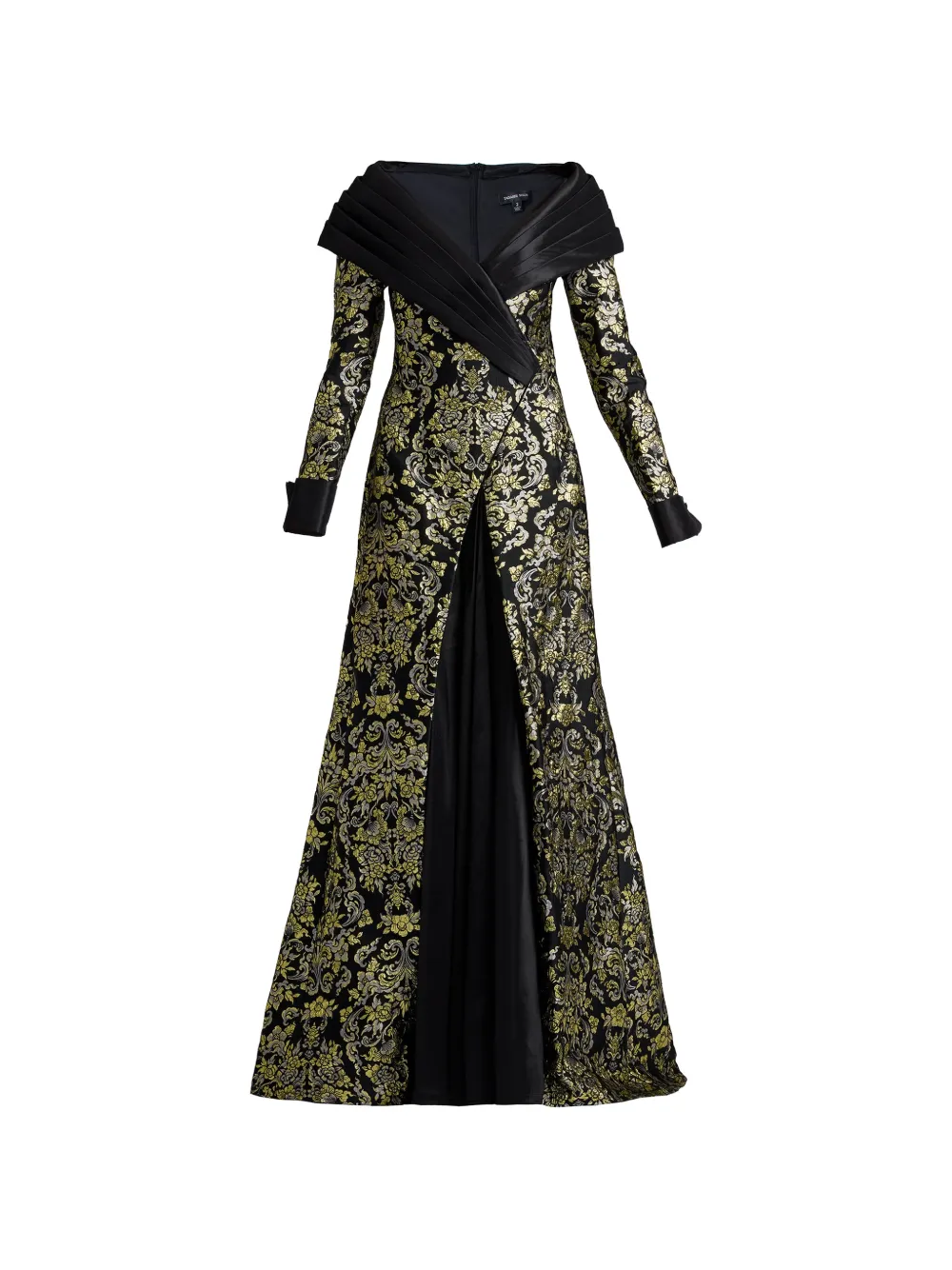 Tadashi Shoji Sorella floral-brocade pleated-collar maxi dress