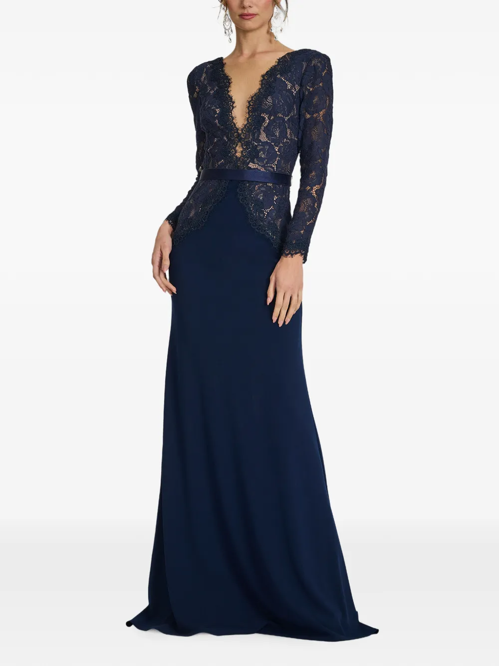 Tadashi Shoji Corwin maxi-jurk met kanten vlakken en ceintuur Blauw