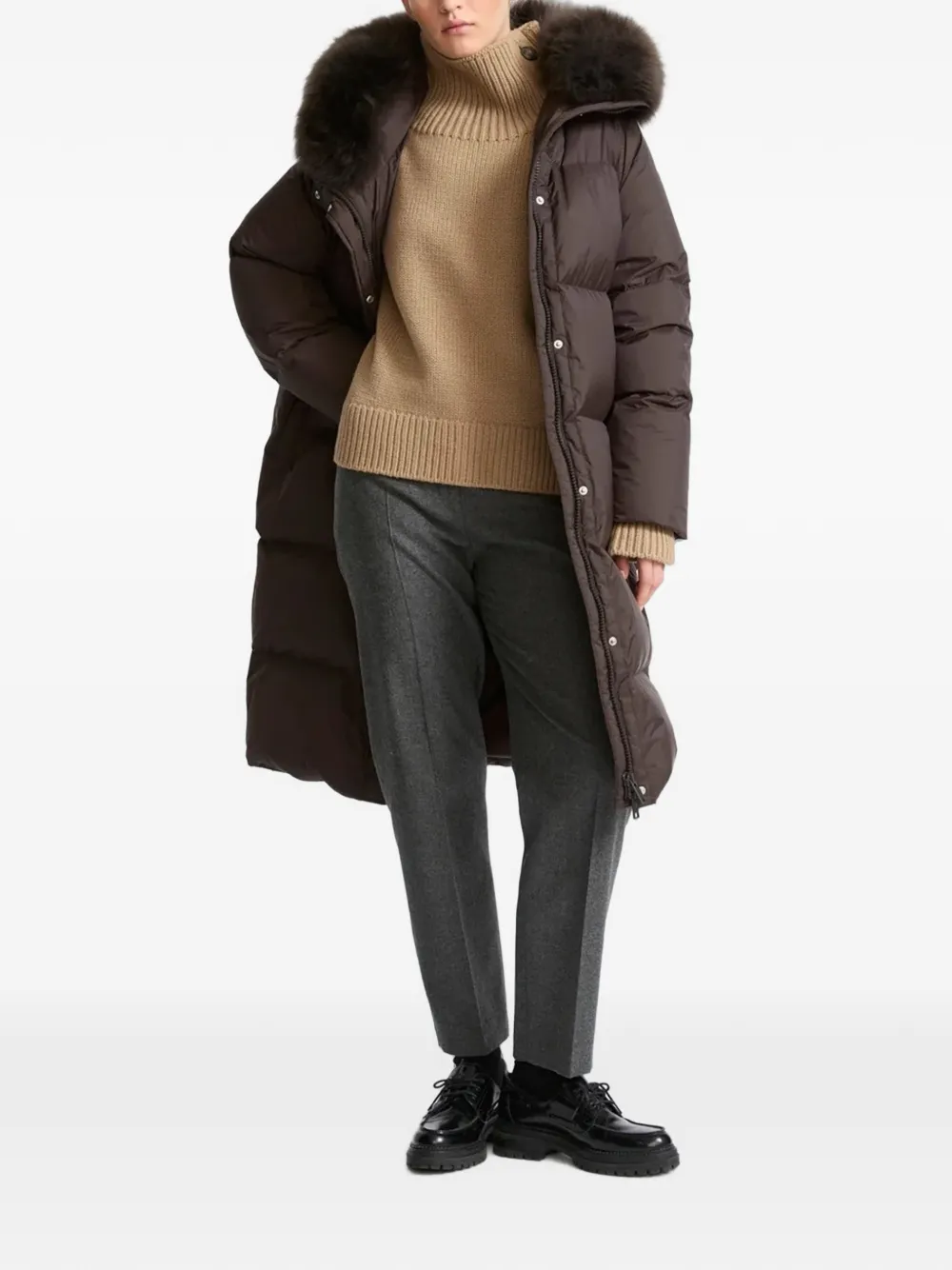 Yves Salomon wool-trim hooded long coat Bruin