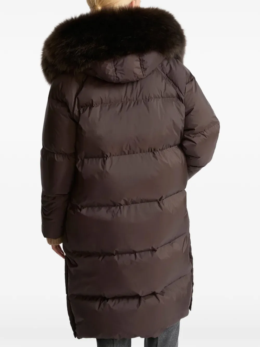 Yves Salomon wool-trim hooded long coat Bruin