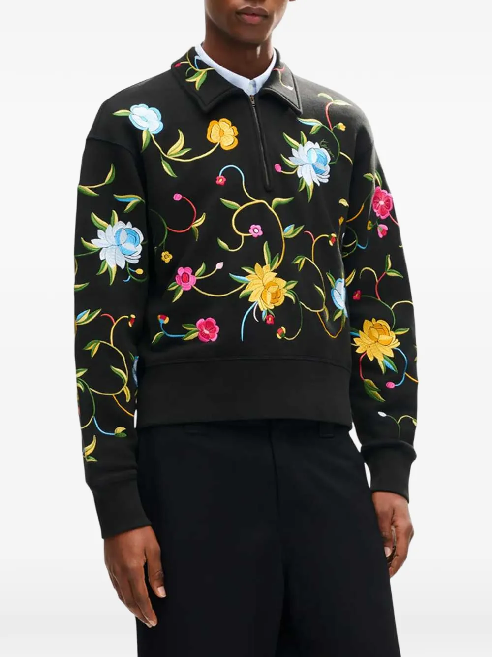 Kenzo Wildflower sweater met borduurwerk en halve rits Zwart