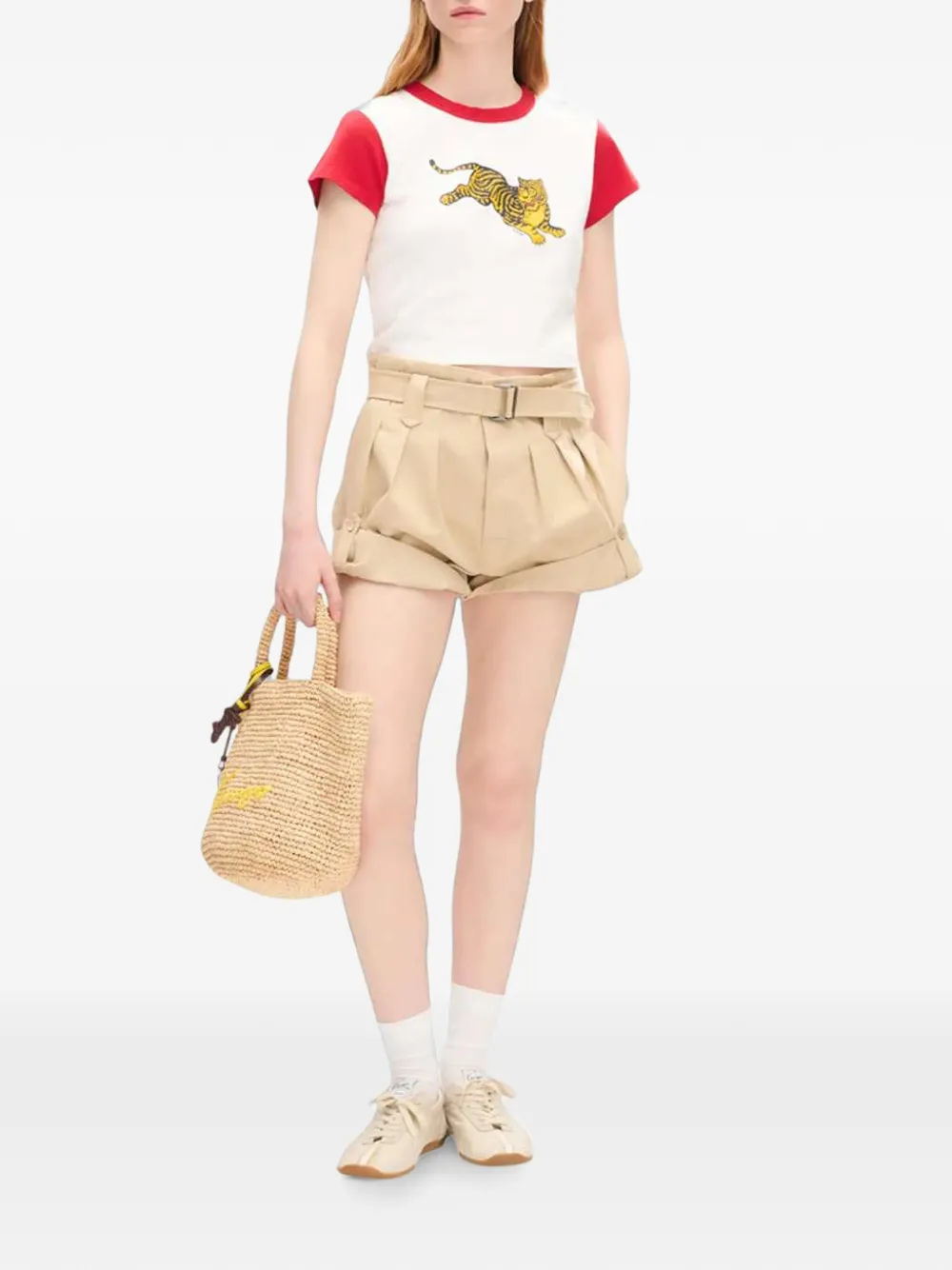 Kenzo Jumping Tiger cropped katoenenT-shirt Wit