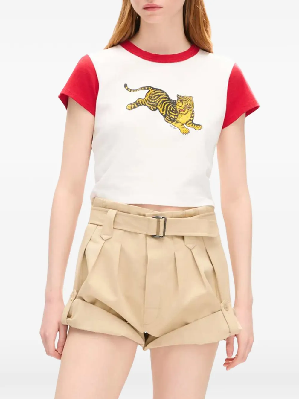 Kenzo Jumping Tiger cropped katoenenT-shirt Wit