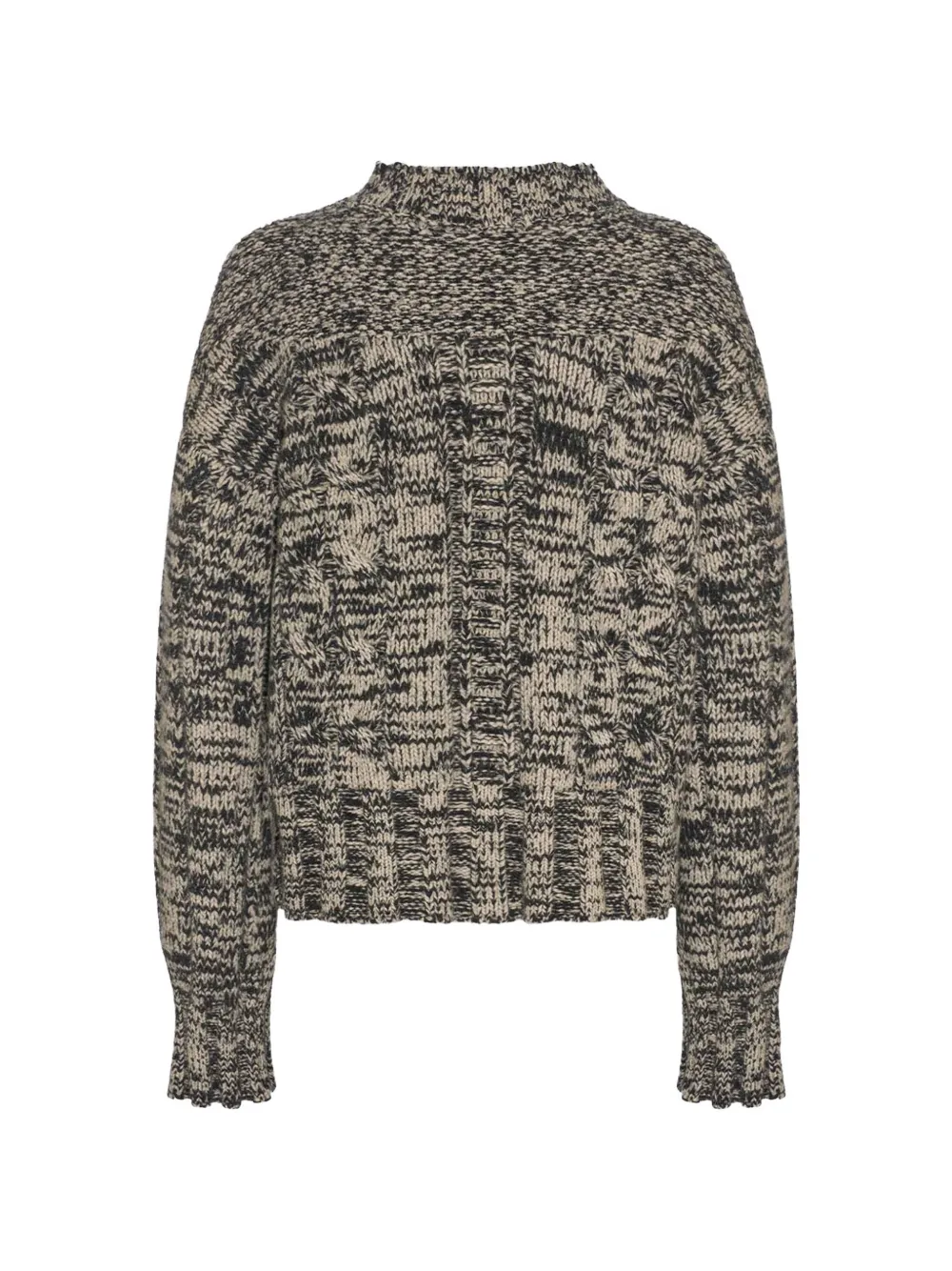 Malo Kabelgebreide trui met hoge hals Beige