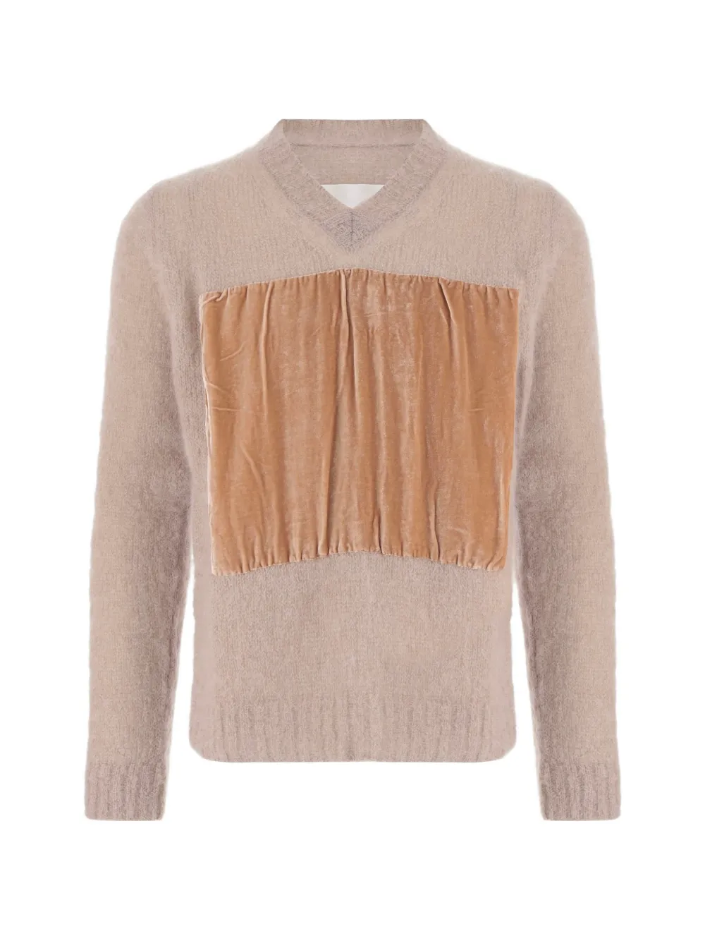 Maison Margiela velvet-panelled V-neck sweater - Nude