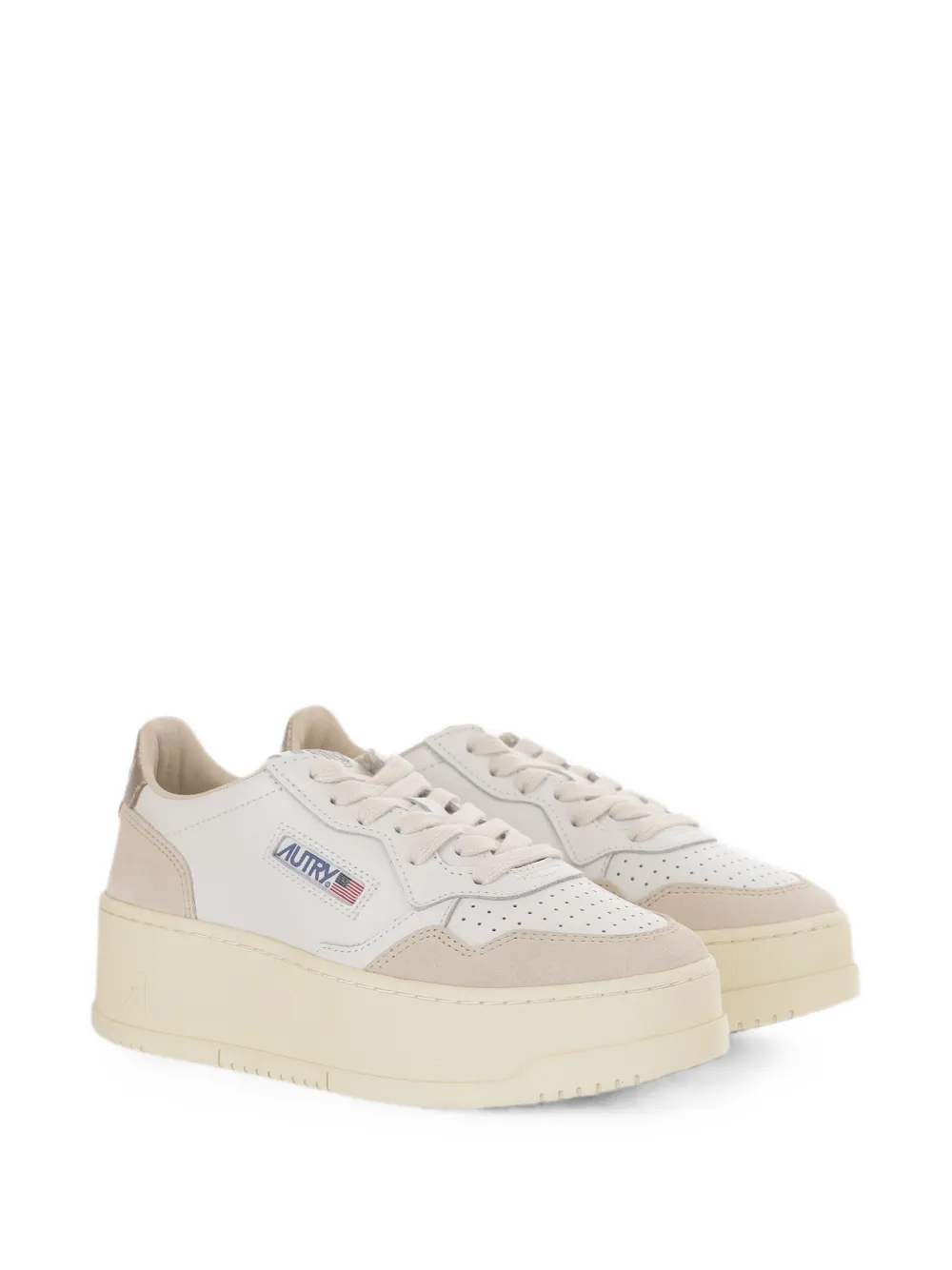 Autry Medalist platform sneakers in white and platinum suede and leather Wit