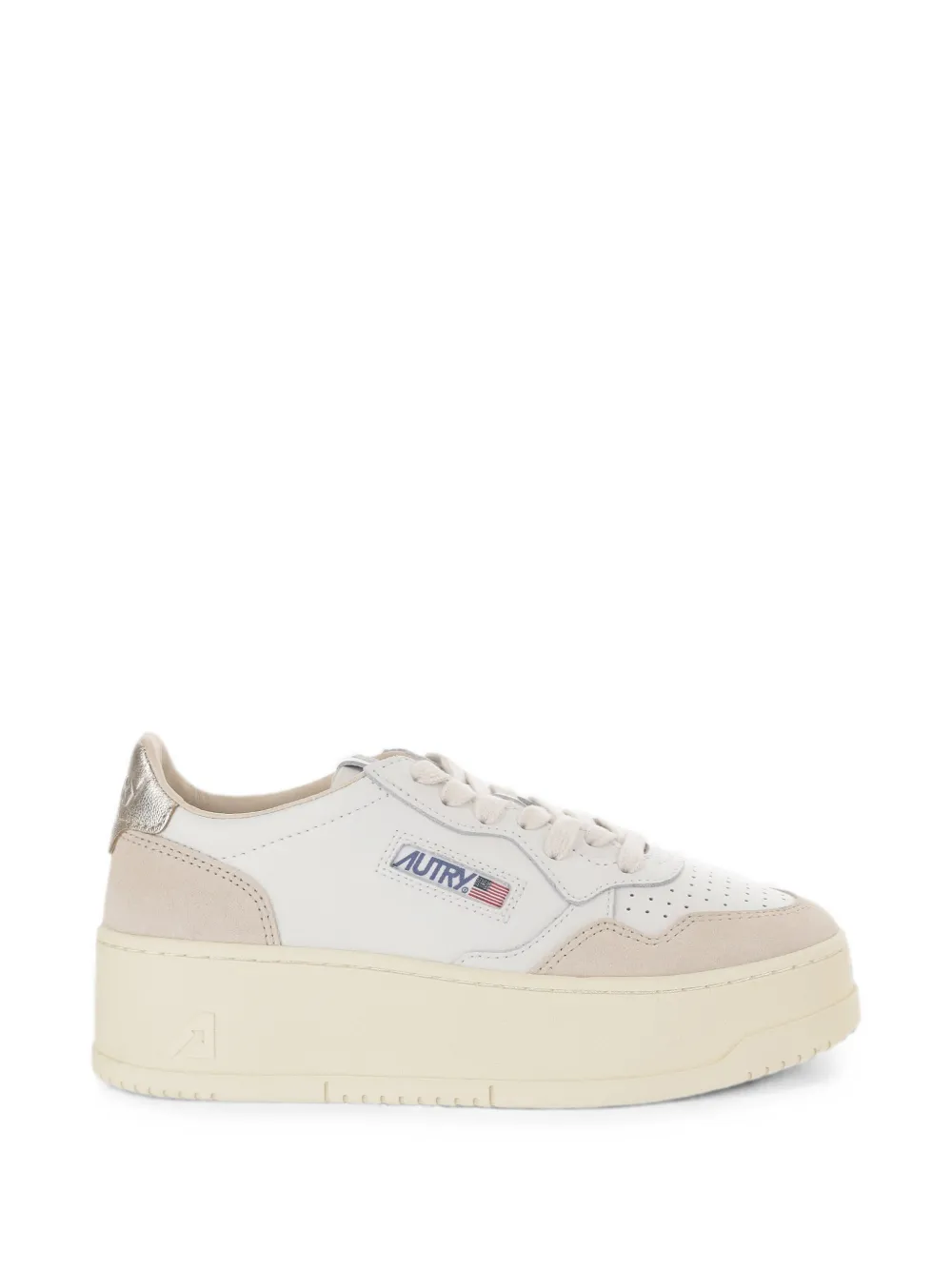 Autry Medalist platform sneakers in white and platinum suede and leather Wit