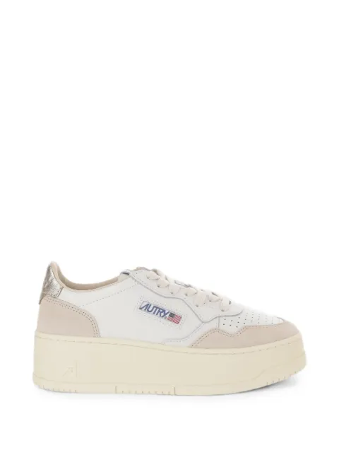 Autry Medalist platform sneakers in white and platinum suede and leather