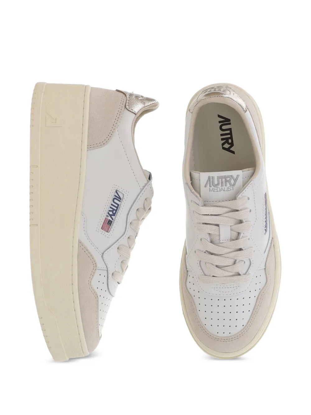 Autry Medalist platform sneakers in white and platinum suede and leather Wit