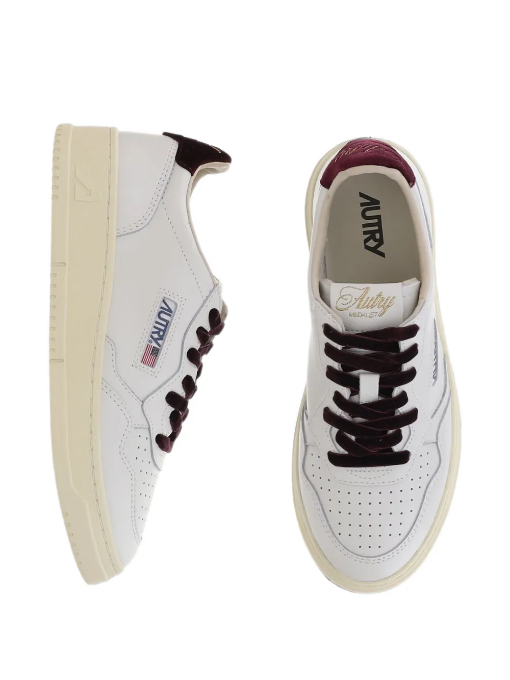 Autry velvet-trim leather sneakers Wit