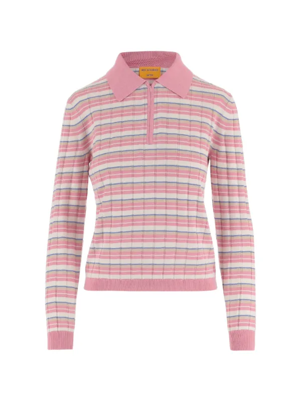 Guest In Residence Striped Zip-neck Sweater in Pink