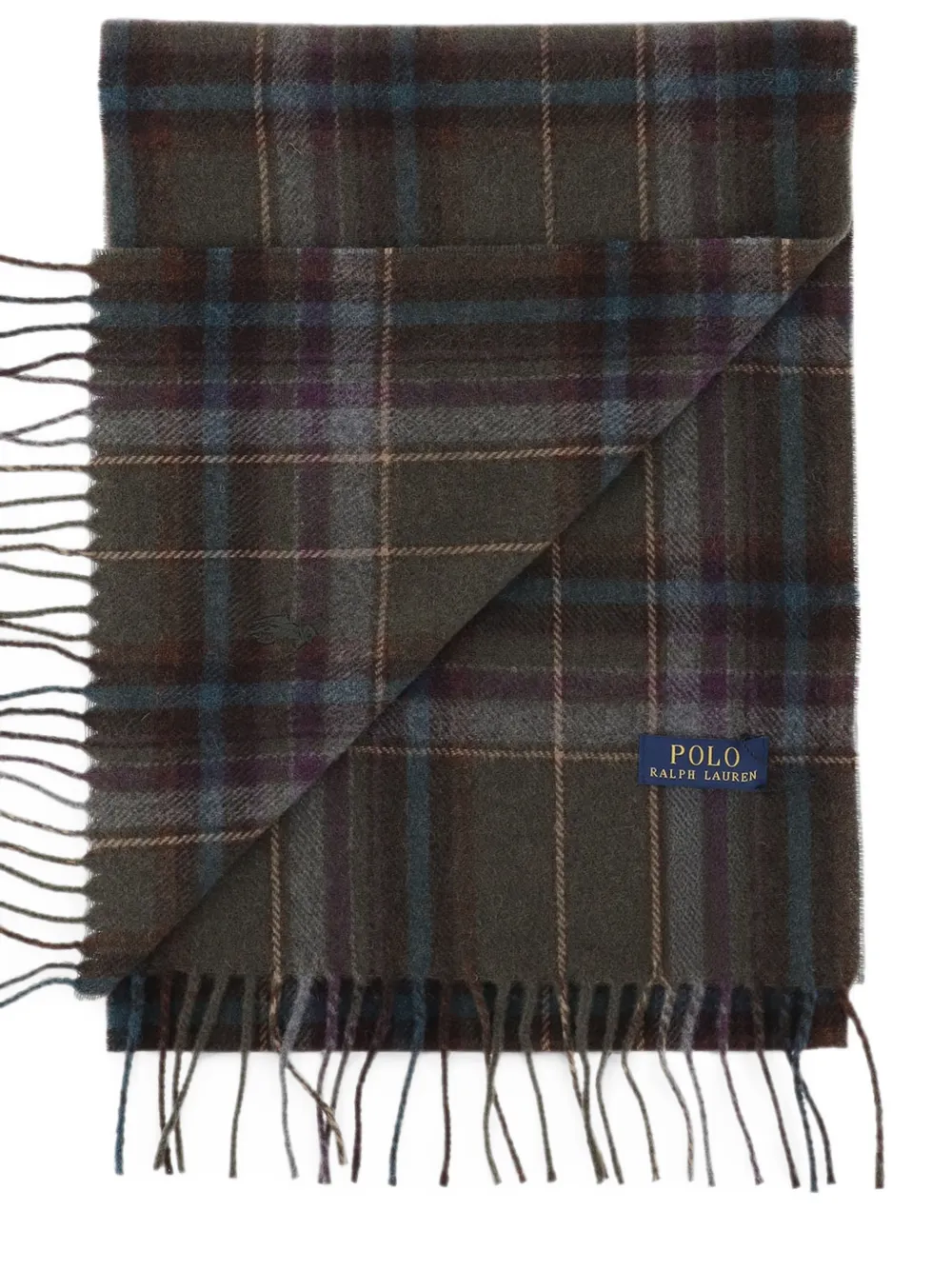 Polo Ralph Lauren Wollen sjaal met tartan-ruit en franje Bruin