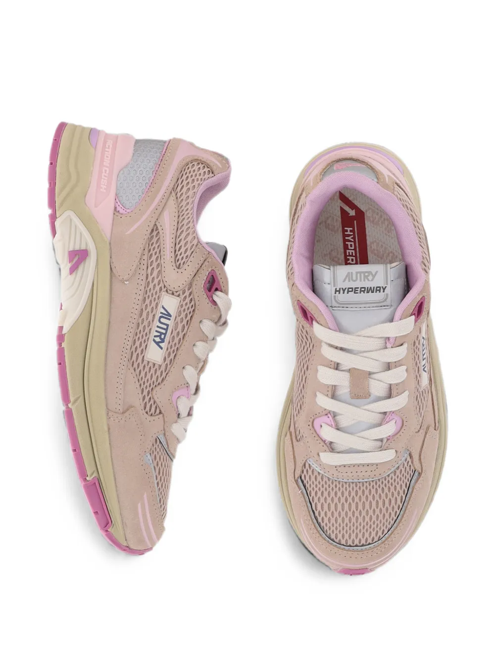 Autry Hyperway sneakers in phard pink and dolphin suede and mesh Beige
