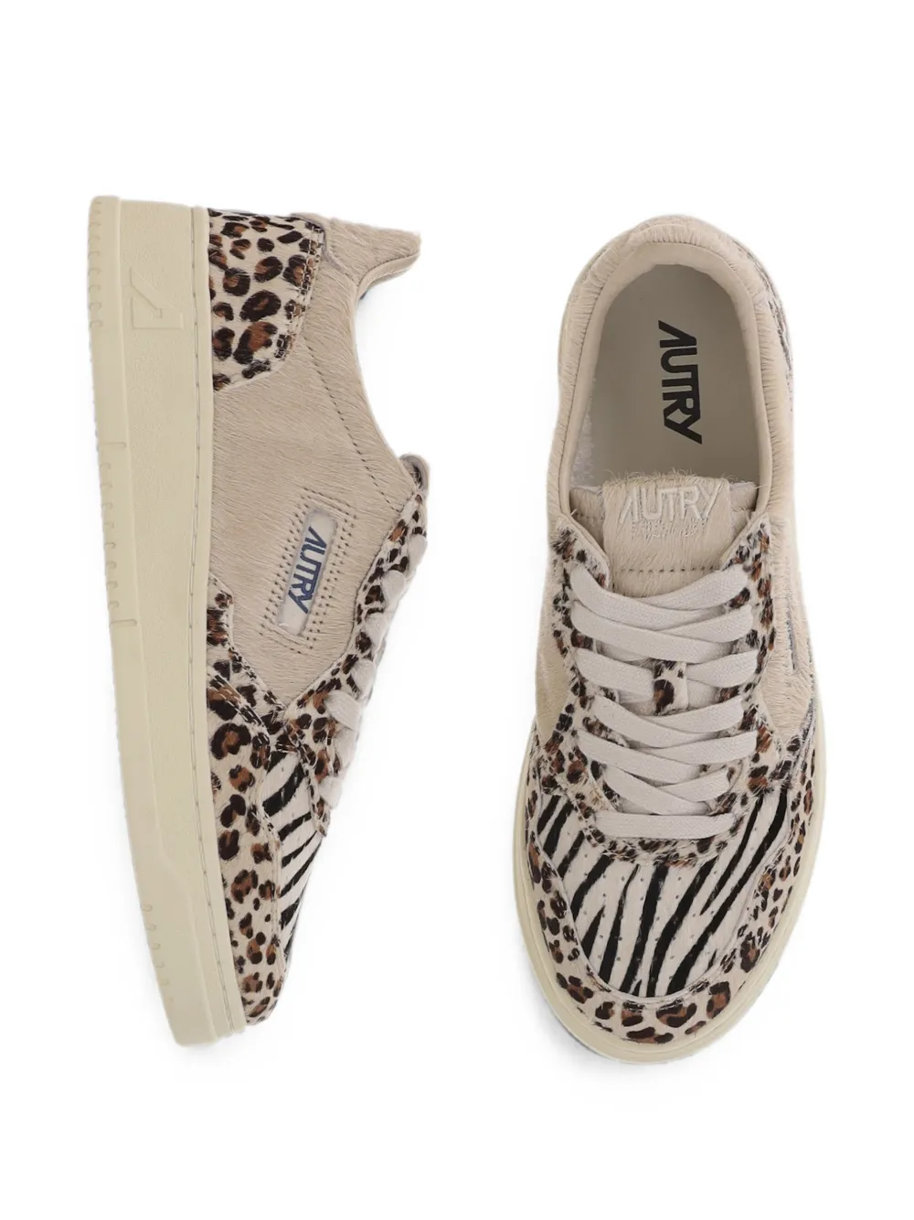 Autry Medalist Low leopard-print lace-up sneakers Beige