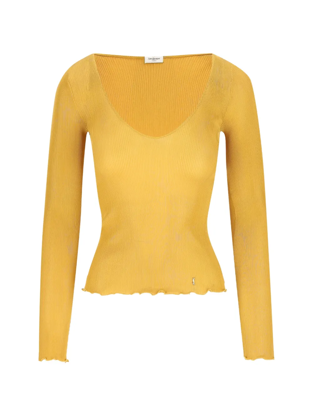 Saint Laurent Cassandre V-neck top in ribbed silk - Gelb