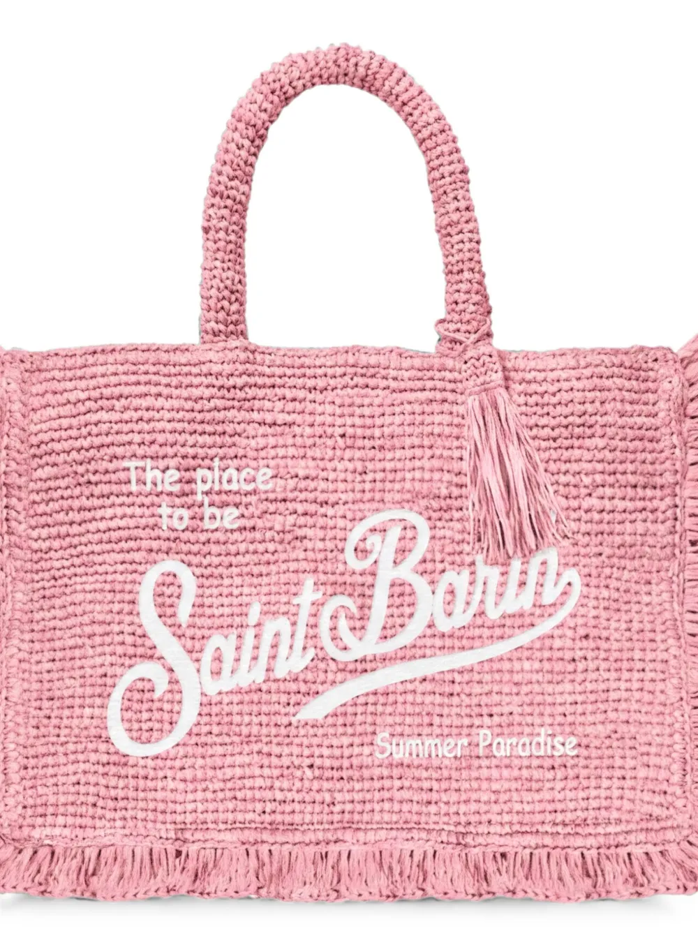 MC2 Saint Barth Voalnt raffia mini-shopper met franje Roze