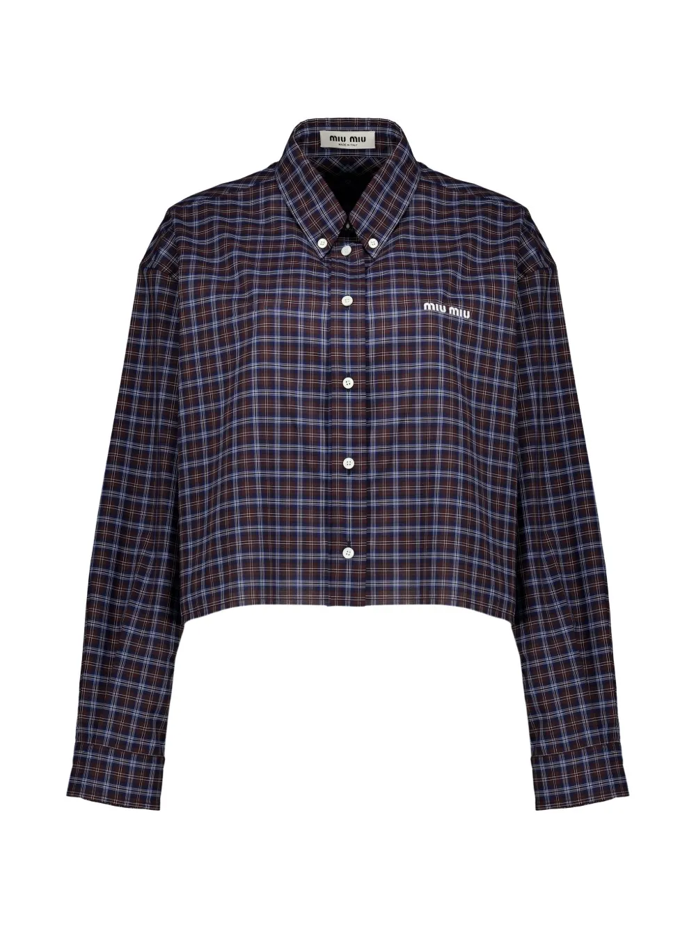 Miu Miu check-print cropped shirt - Blau