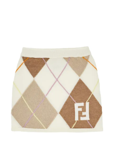 Fendi Kids argyle-pattern FF-logo wool skirt