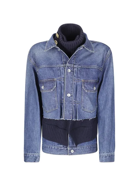 sacai knit-panel raw-edge denim jacket
