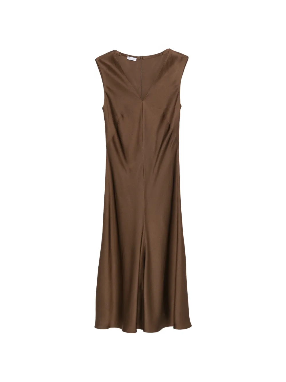 Brunello Cucinelli robe mi-longue sans manches à col v - Marron Brunello Cucinelli robe mi-longue sans manches à col v - Marron