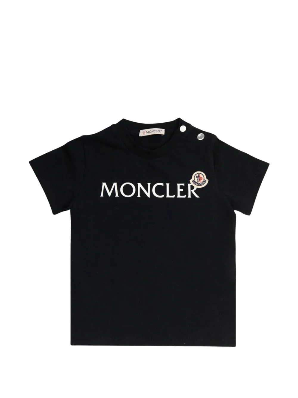 Moncler Enfant T-shirt met logoprint en knoop op de schouders Blauw