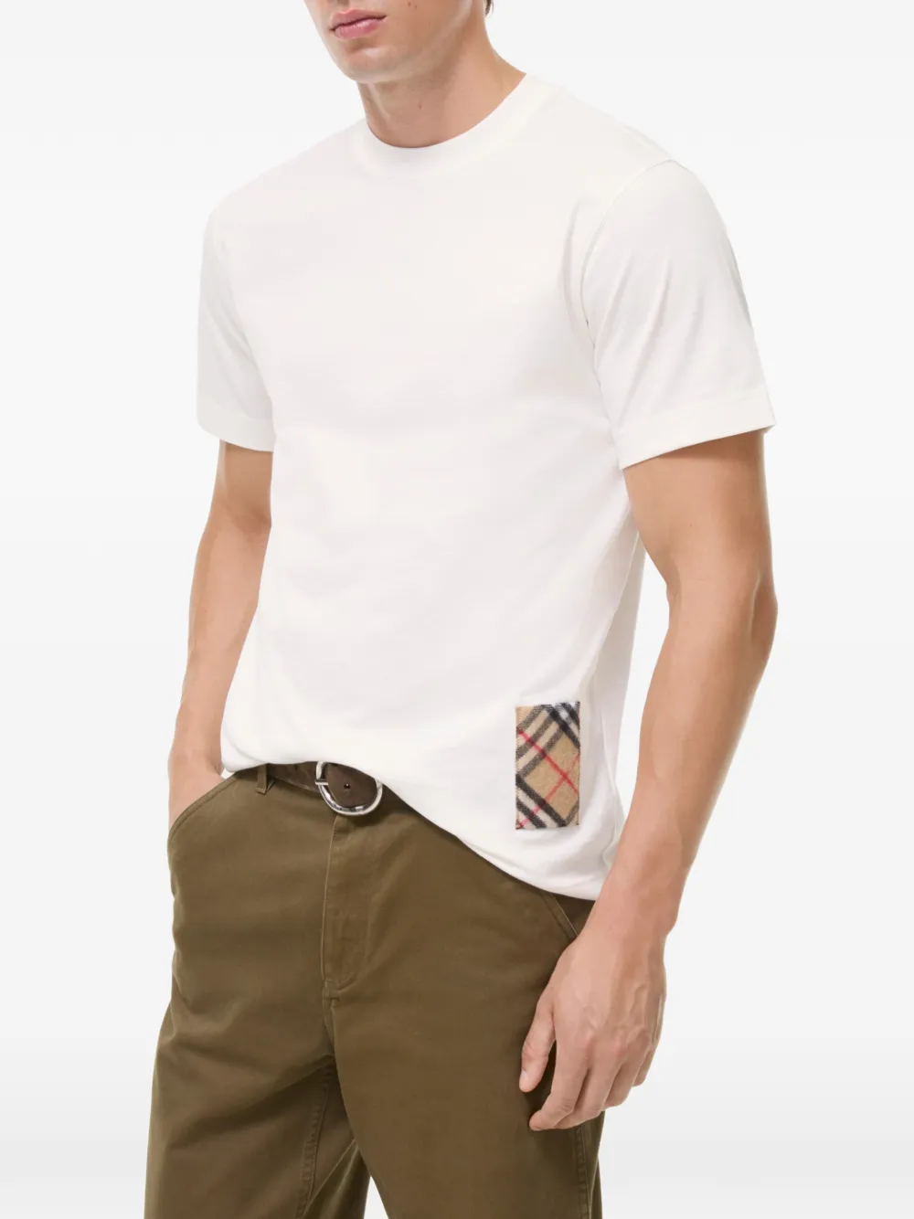 Burberry Katoenen T-shirt met kasjmier Check-patch Wit