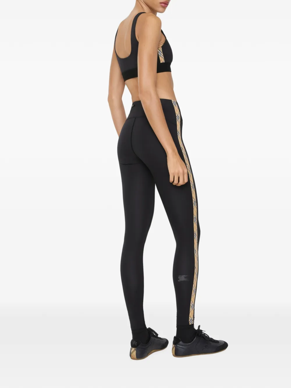 Burberry Stretch nylon legging met geruite afwerking Zwart