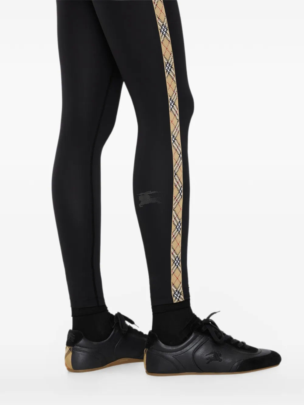 Burberry Stretch nylon legging met geruite afwerking Zwart