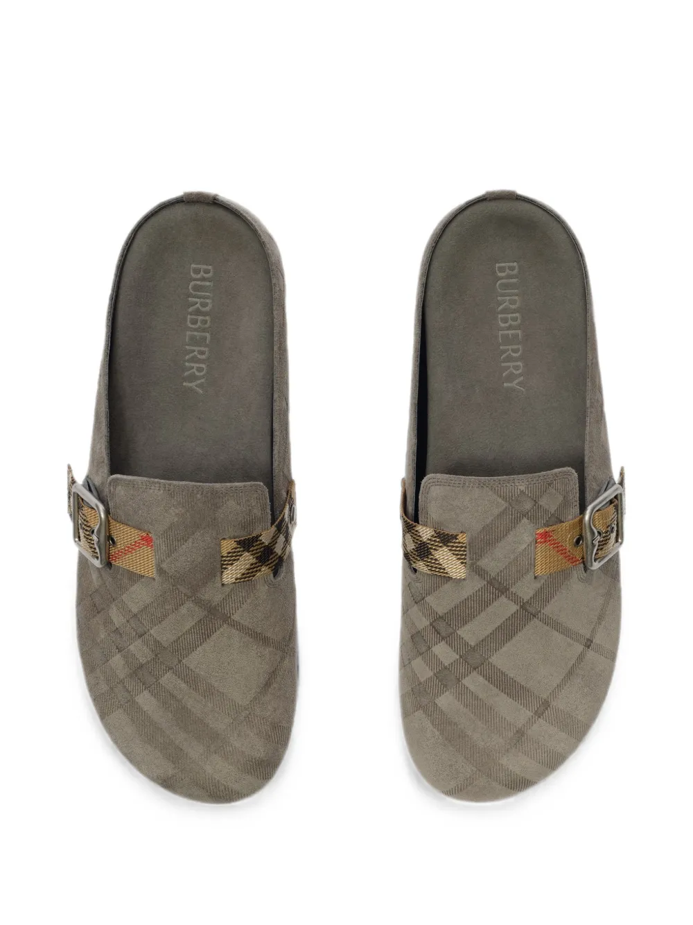 Burberry 格纹反绒面革 Urchin 拖鞋 Grijs
