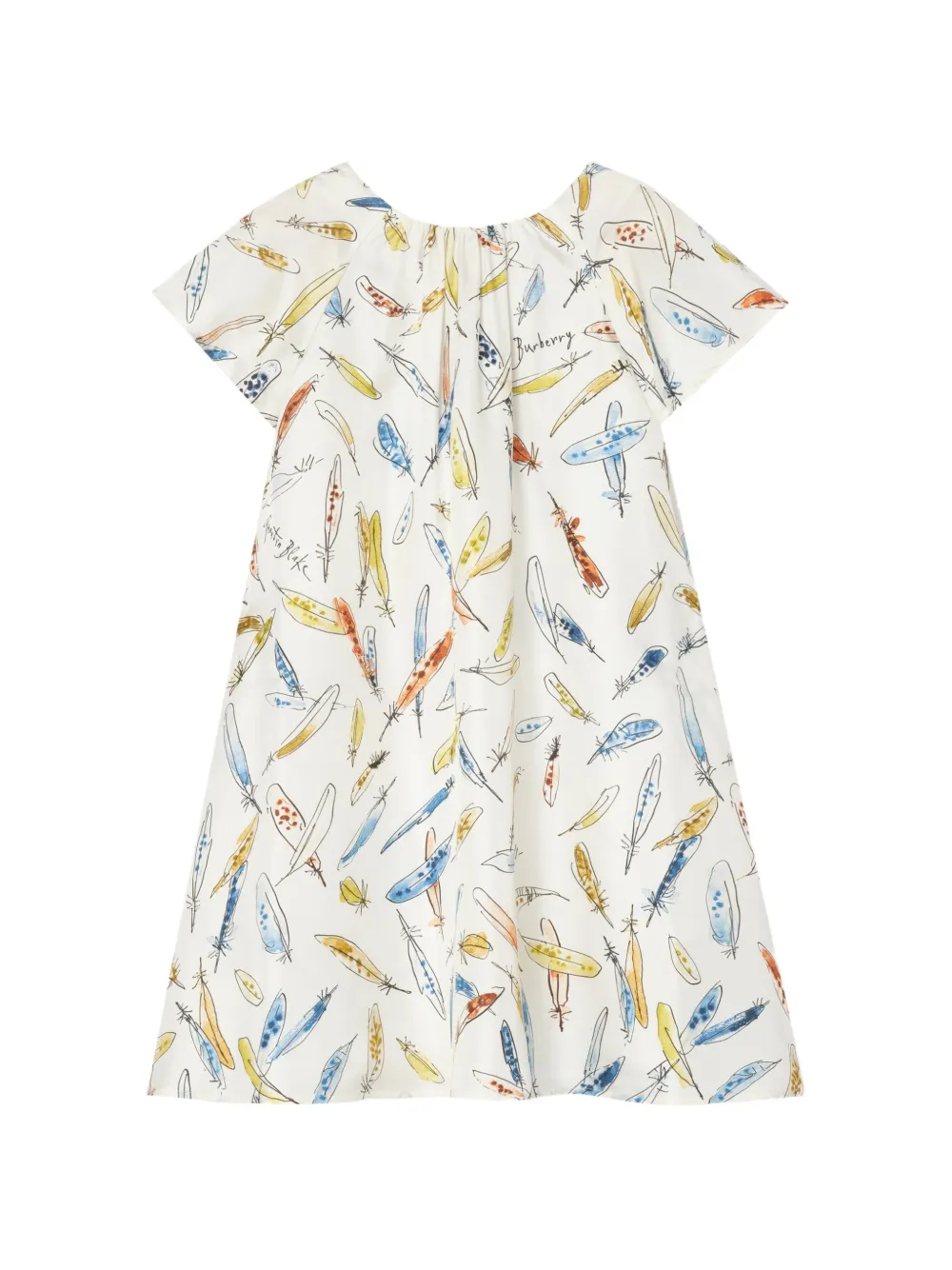 Burberry Kids Jurk met veren-print en korte mouwen Wit