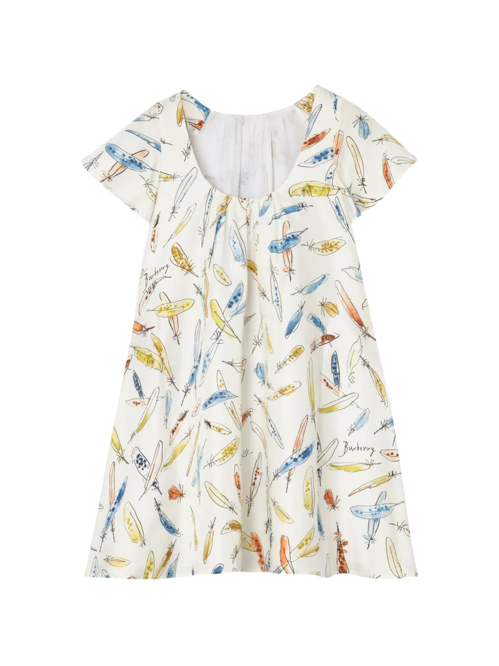 Burberry Kids Jurk met veren-print en korte mouwen Wit