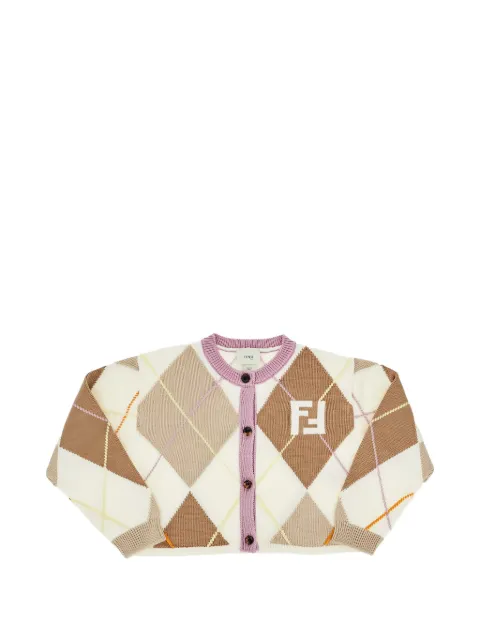 Fendi Kids FF-intarsia argyle-knit cardigan