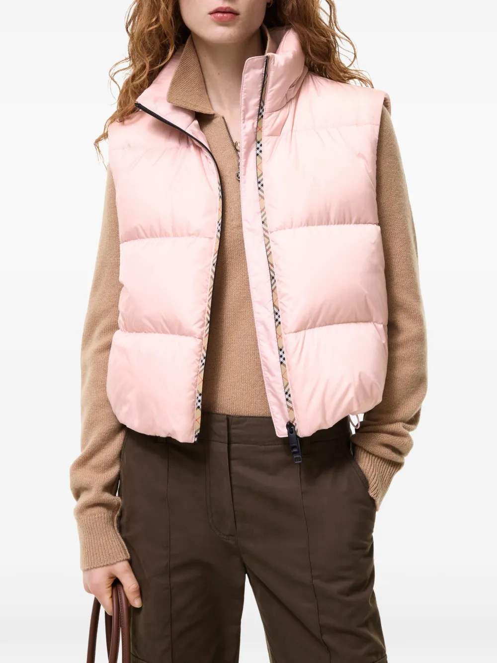 Burberry Donsjack met geruite afwerking Roze