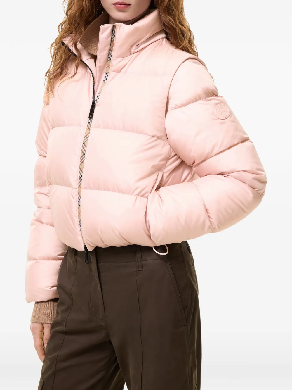 Burberry Donsjack met geruite afwerking Roze