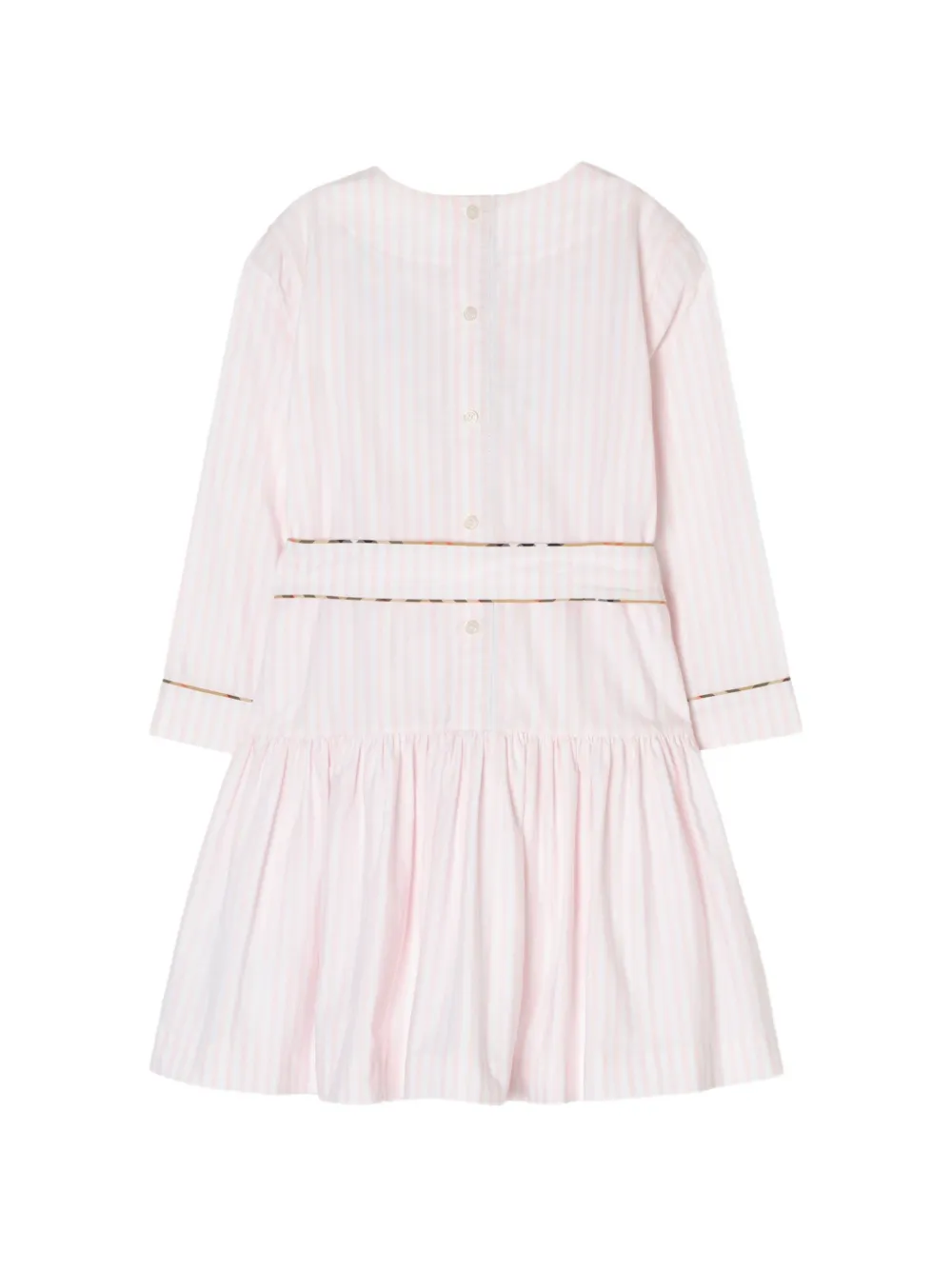 Burberry Kids Katoenen jurk met lange mouwen en geruite afwerking Roze
