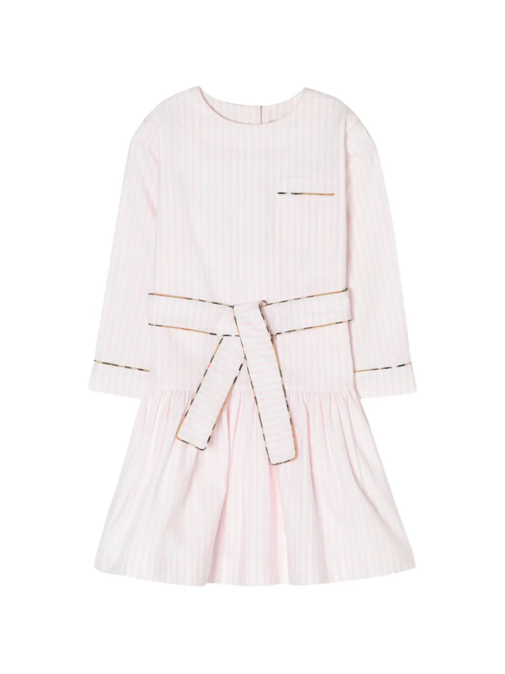 Burberry Kids house-check-trim long-sleeve cotton dress - Rosa
