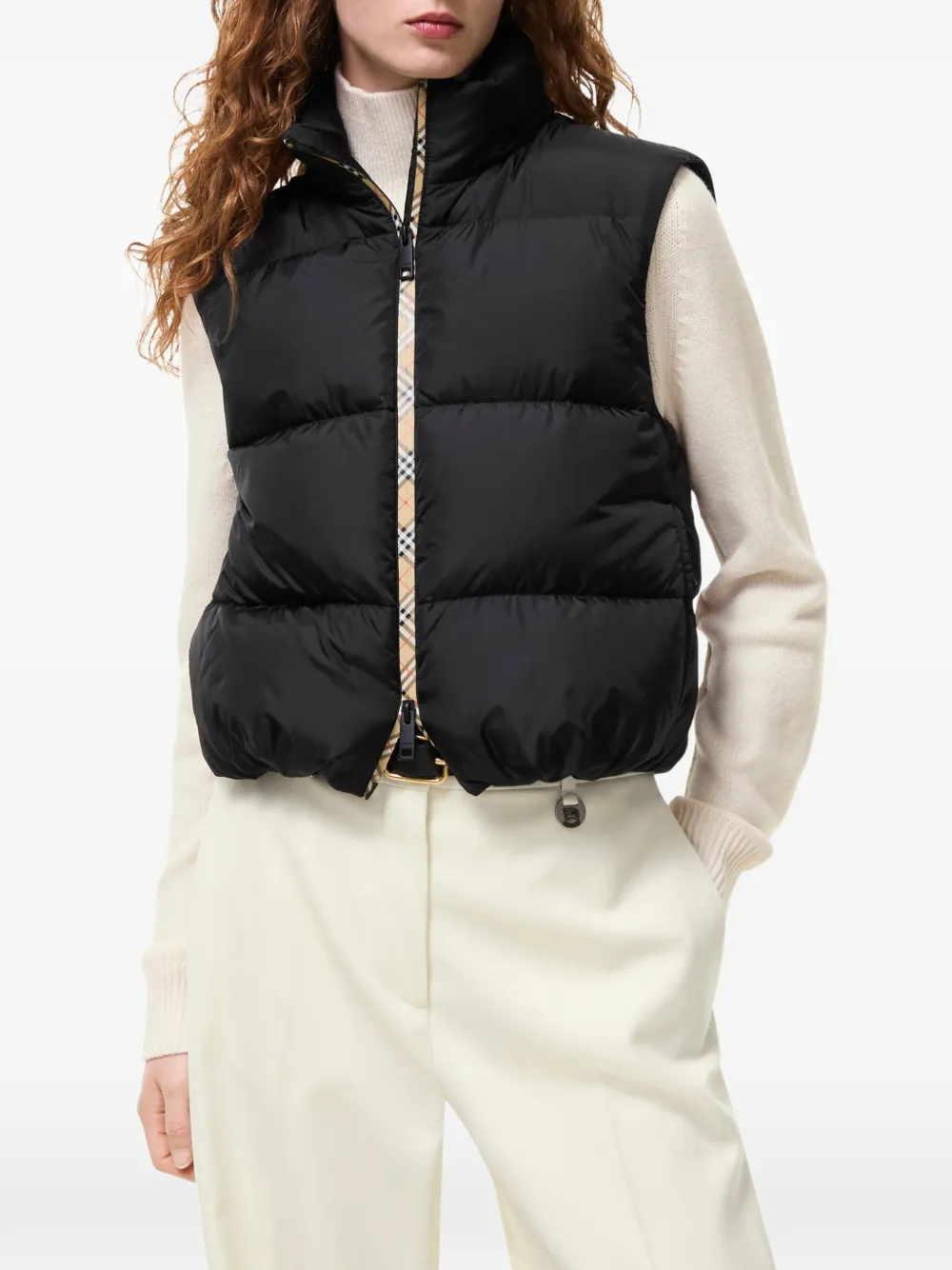 Burberry Donsjack met geruit detail Zwart