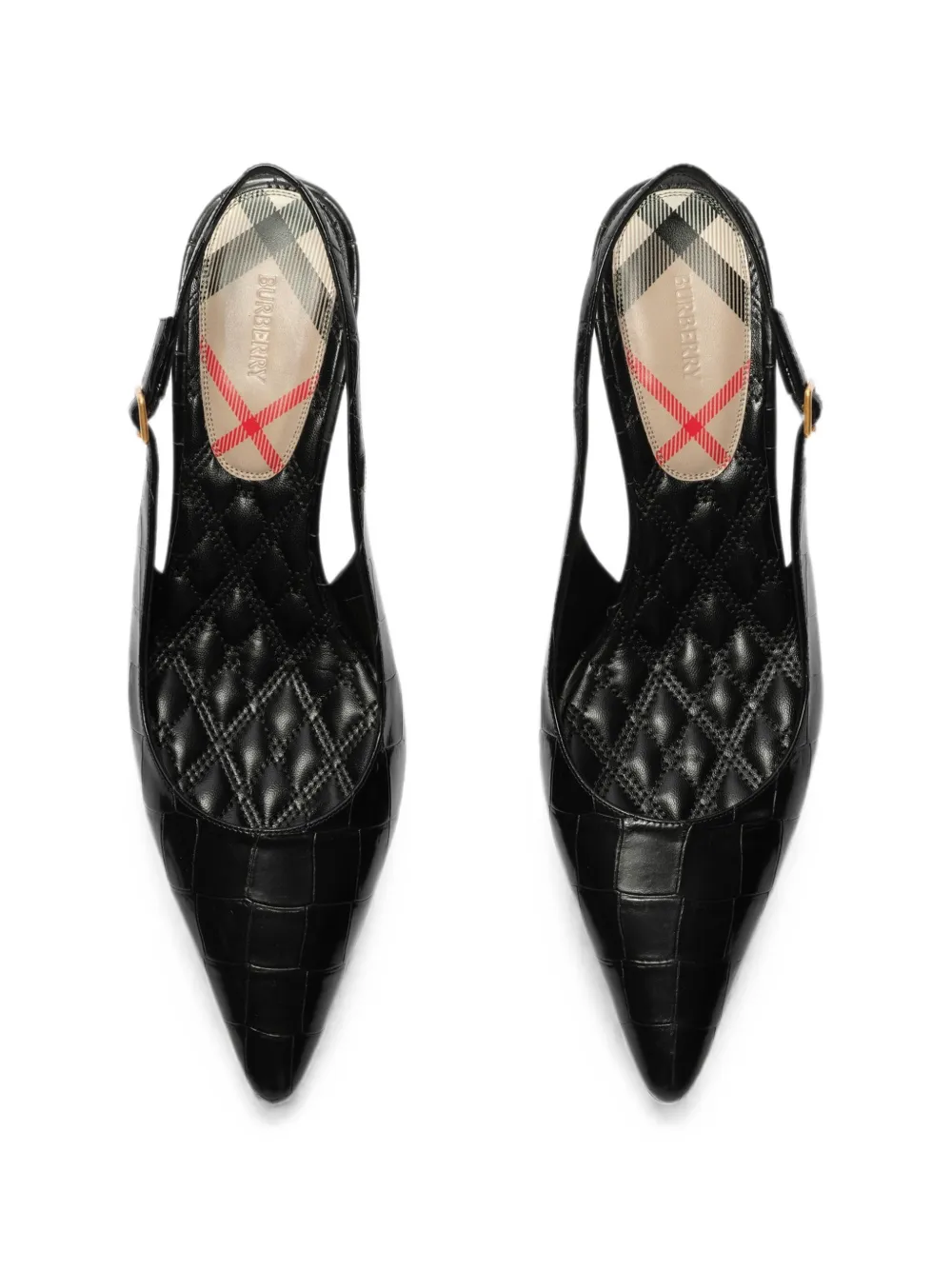 Burberry Dame leren slingback pumps met krokodillen-reliëf Zwart